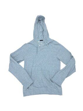 Fission Hooded T-Shirt Men Small Blue Henley Long Sleeve Pockets Lightweight
